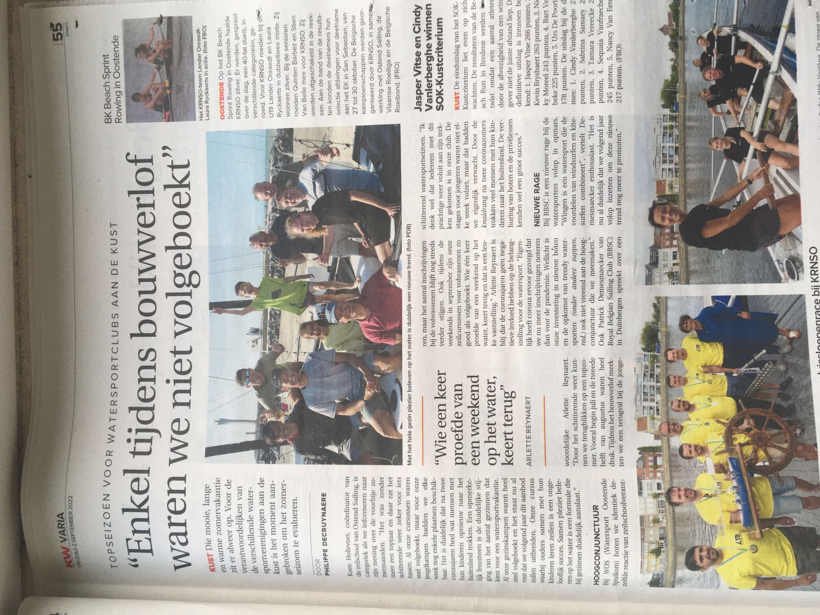 Artikel Ostend Sailing in de Krant van Westvlaanderen 2
